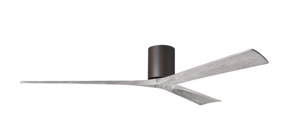 Irene-3H three-blade flush mount paddle fan in Textured Bronze finish with 72” solid barn wood t