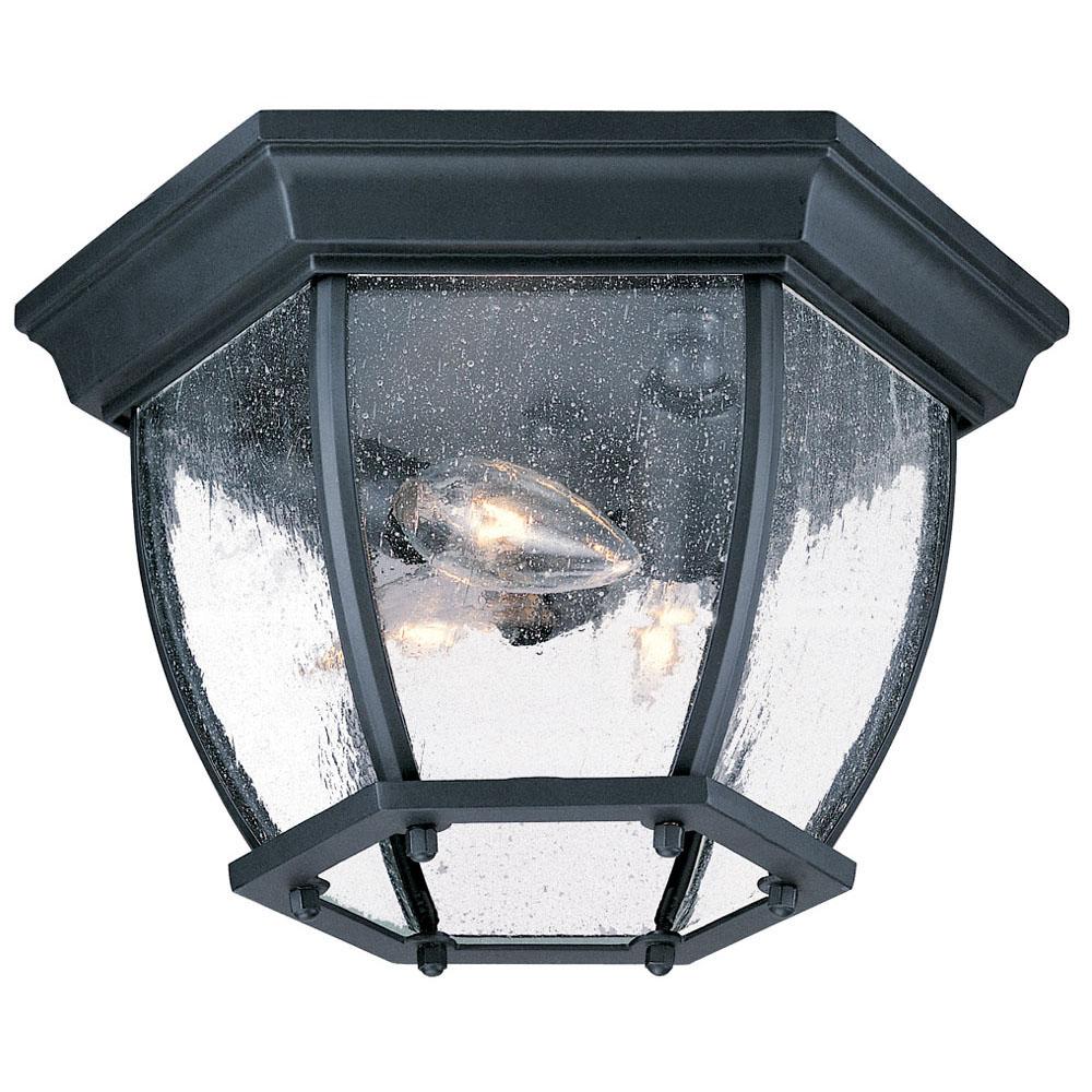 Flushmount Collection Ceiling-Mount 3-Light Outdoor Matte Black Light Fixture