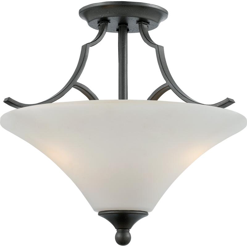 Two Light Iron Gate Bowl Semi-Flush Mount