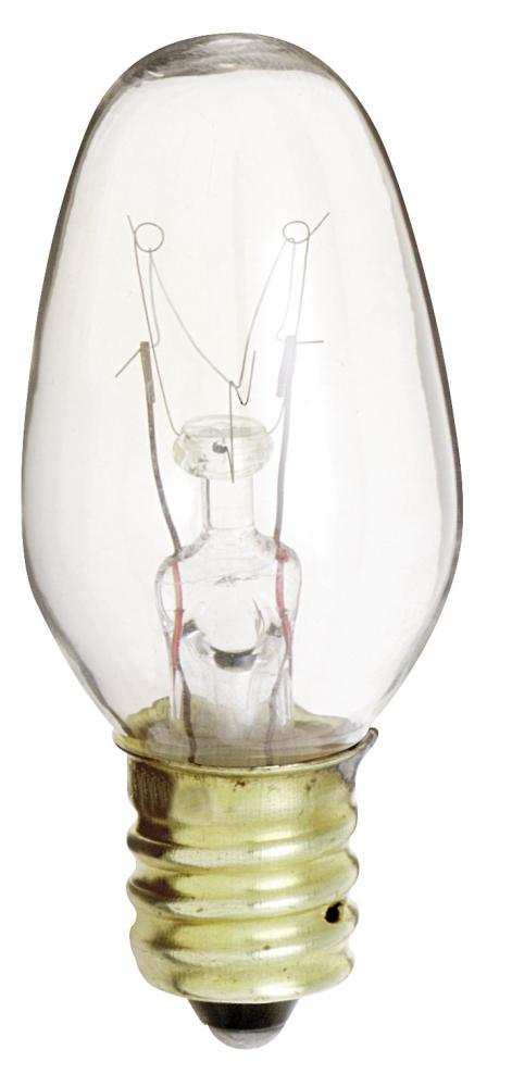 10 Watt C7 Incandescent; Clear; 2500 Average rated hours; 60 Lumens; Candelabra base; 130 Volt