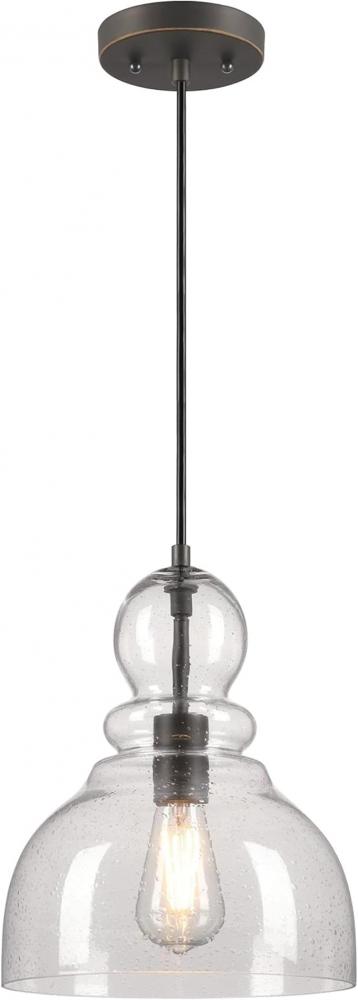 Pendant Black-Bronze Finish with Highlights Clear Seeded Glass