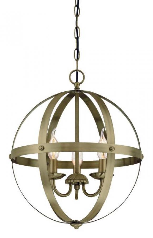 3 Light Chandelier Antique Brass Finish