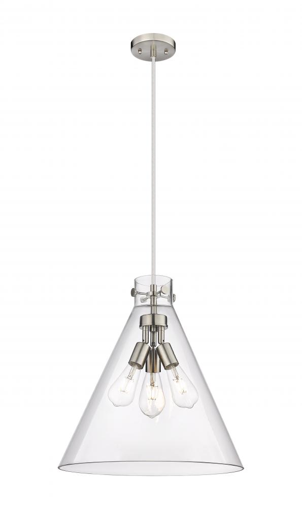 Newton Cone - 3 Light - 18 inch - Satin Nickel - Cord hung - Pendant