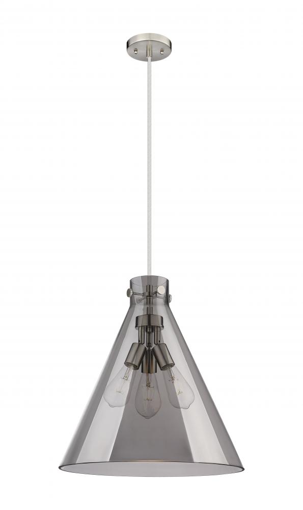 Newton Cone - 3 Light - 18 inch - Satin Nickel - Cord hung - Pendant