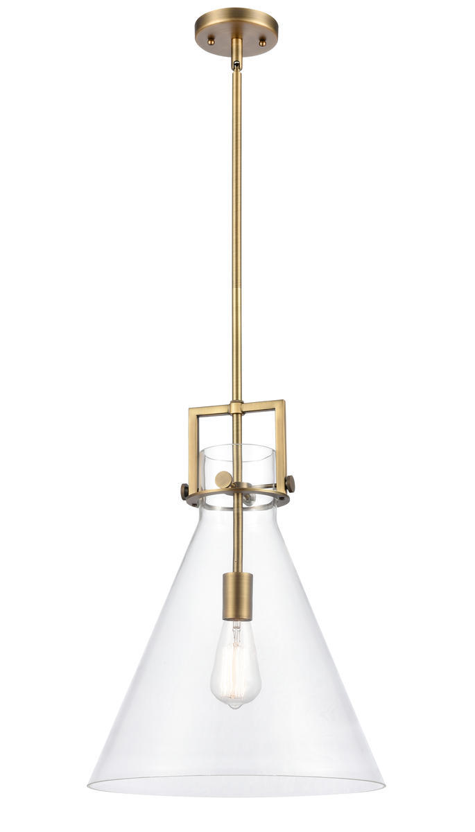 Newton Cone - 1 Light - 14 inch - Brushed Brass - Cord hung - Pendant