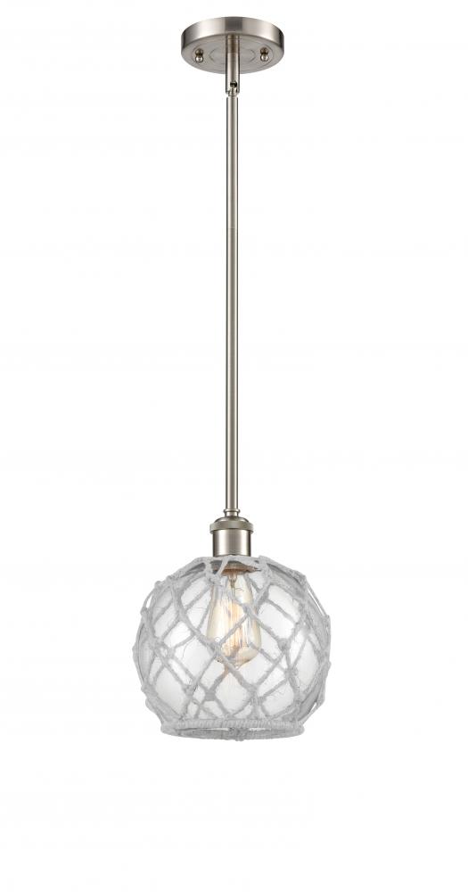 Farmhouse Rope - 1 Light - 8 inch - Brushed Satin Nickel - Mini Pendant