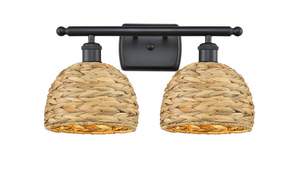 Woven Rattan - 2 Light - 18 inch - Matte Black - Bath Vanity Light