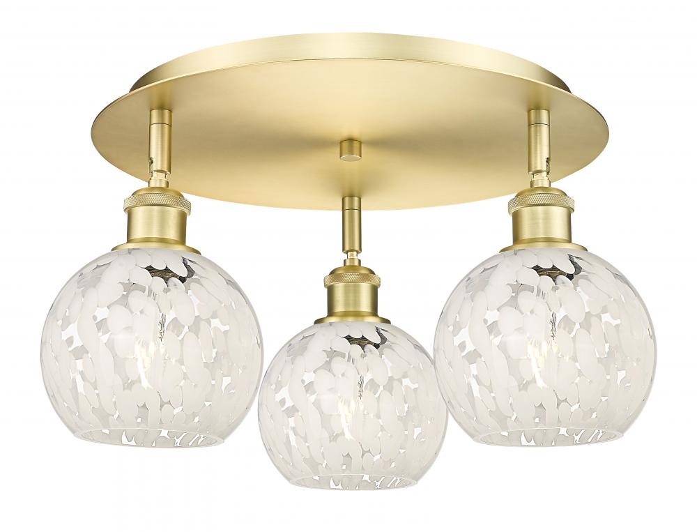 White Mouchette - 3 Light - 18 inch - Satin Gold - Flush Mount