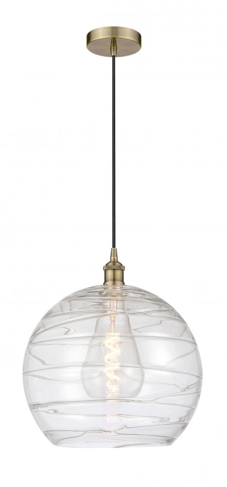 Athens Deco Swirl - 1 Light - 14 inch - Antique Brass - Cord hung - Pendant