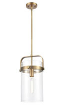 Innovations Lighting 413-1S-BB-8CL - Pilaster - 1 Light - 8 inch Glass - Brushed Brass - Cord hung - Mini Pendant