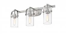 Innovations Lighting 423-3W-SN-G423-7CL - Pilaster II Cylinder - 3 Light - 25 inch - Satin Nickel - Bath Vanity Light