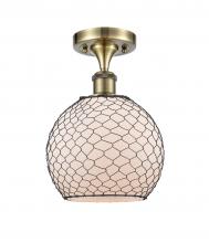 Innovations Lighting 516-1C-AB-G121-8CBK - Farmhouse Chicken Wire - 1 Light - 8 inch - Antique Brass - Semi-Flush Mount