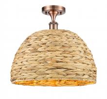 Innovations Lighting 516-1C-AC-RBD-16-NAT - Woven Rattan - 1 Light - 16 inch - Antique Copper - Semi-Flush Mount