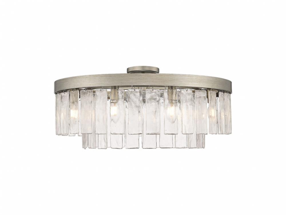 Ciara 9-Light Semi-Flush in Peruvian Silver with Hammered Water Glass