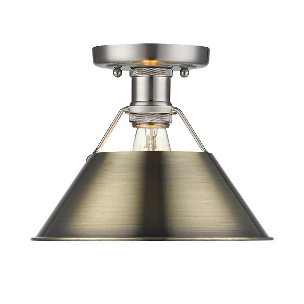 Orwell 1-Light Flush Mount in Pewter with Aged Brass