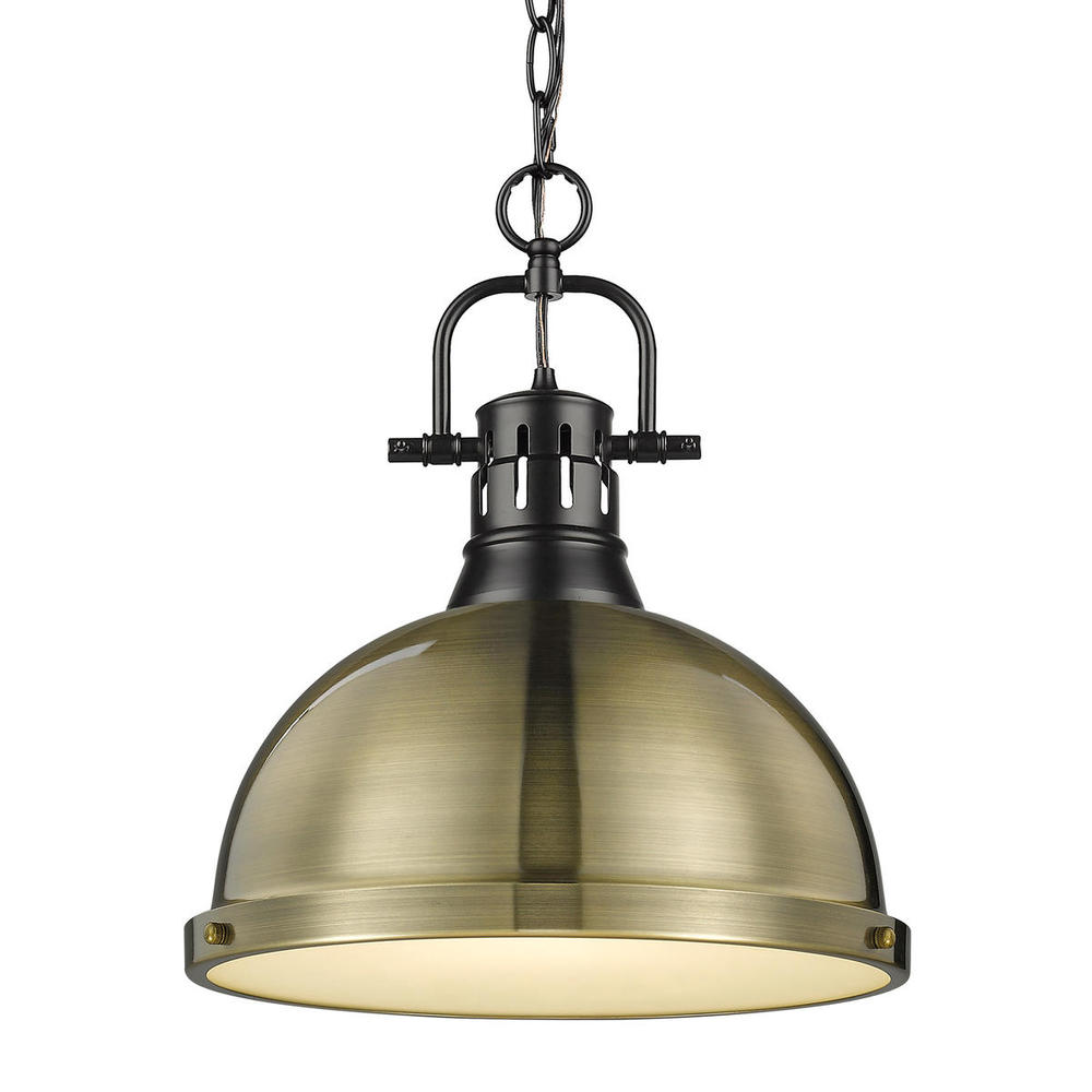 Duncan 1-Light Pendant with Chain in Matte Black with Aged Brass