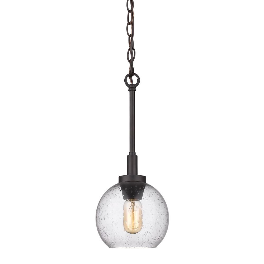 Galveston Mini Pendant in Rubbed Bronze with Seeded Glass