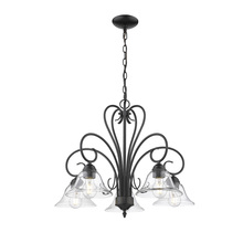 Golden 8606-D5 BLK-CLR - Homestead 5 Light Nook Chandelier in Matte Black with Clear Glass