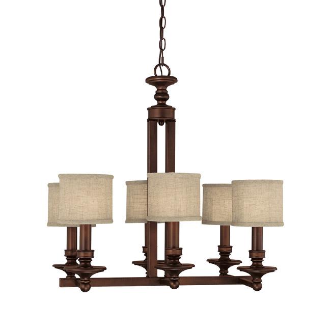 Six Light Burnished Bronze Drum Shade Island Light