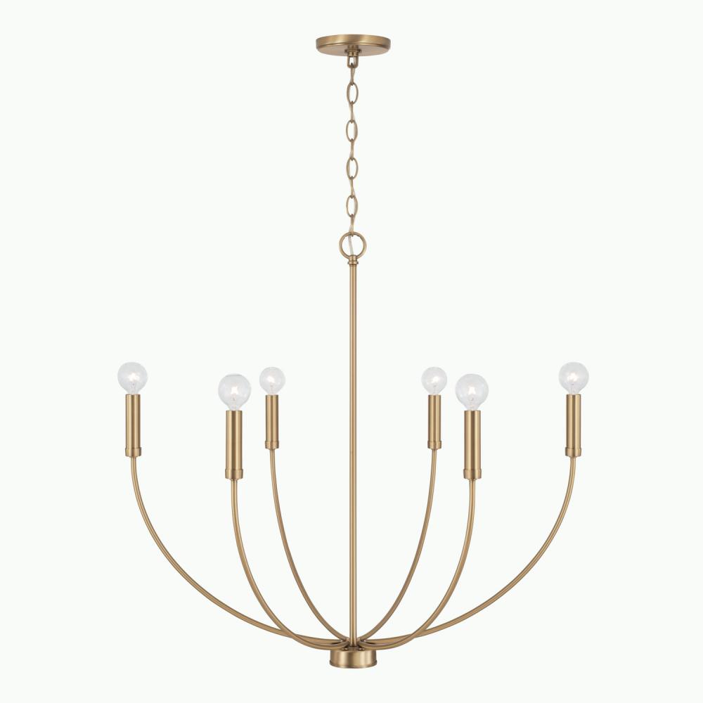 6-Light Chandelier in Aged Brass