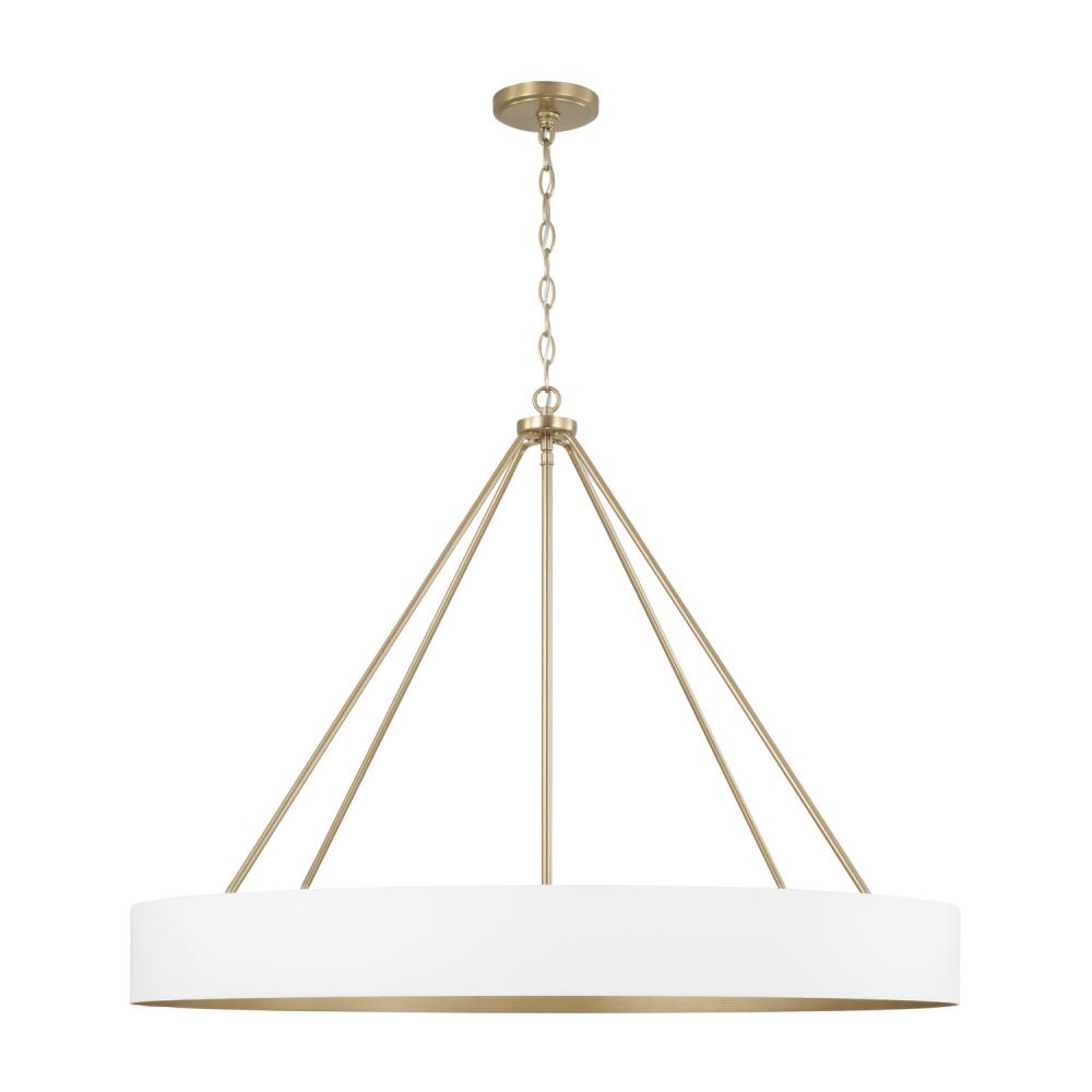 6-Light Modern Circular Metal Chandelier in Matte White with Painted Matte Brass Interior