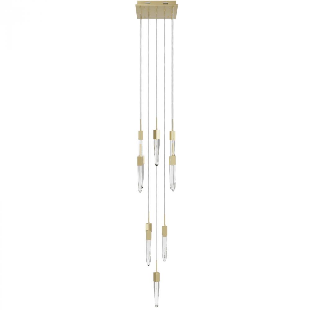 The Original Aspen Collection Brushed Brass 13 Light Pendant Fixture with Clear Crystal