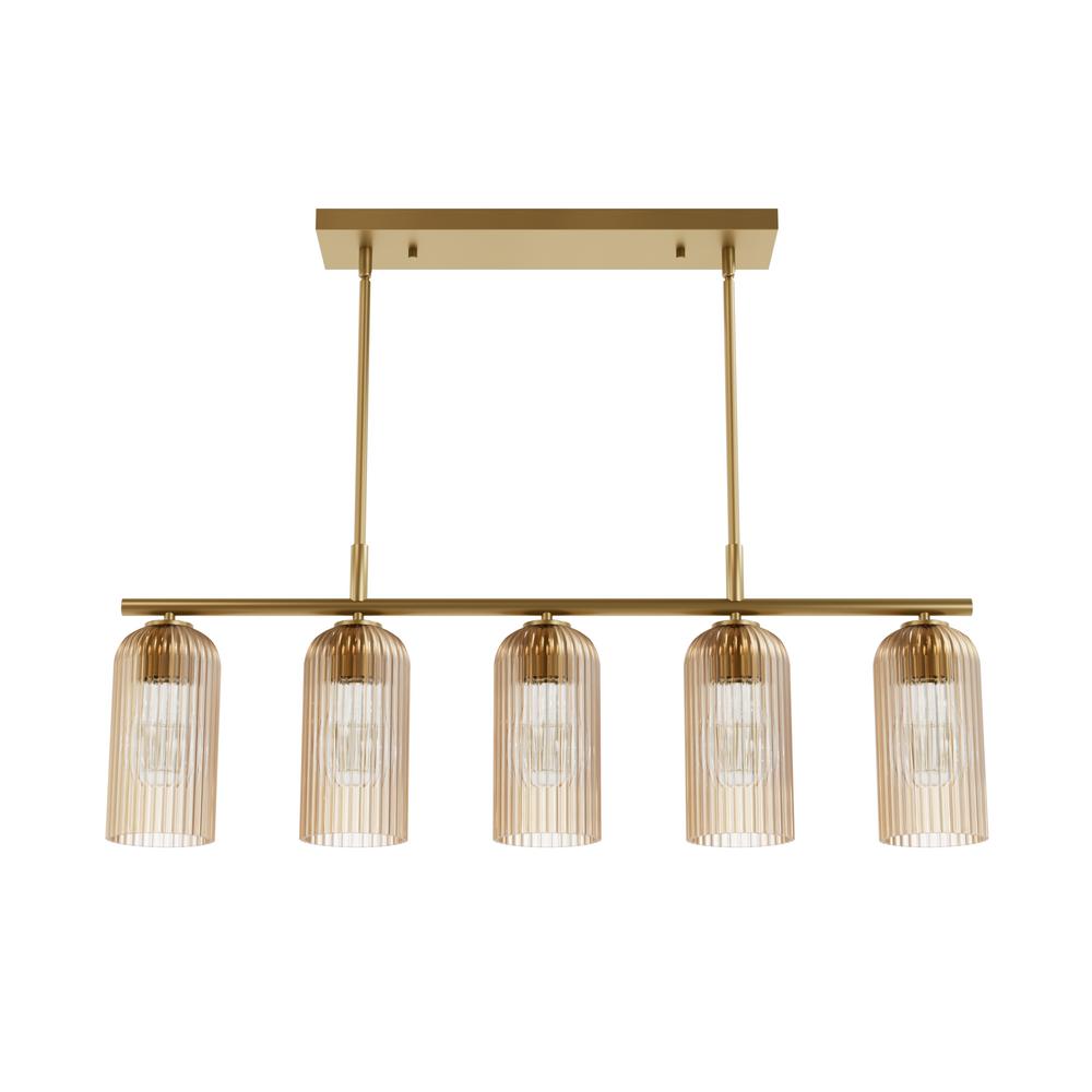 Hunter Beverly Glen Luxe Gold with Amber Glass 5 Light Chandelier Ceiling Light Fixture