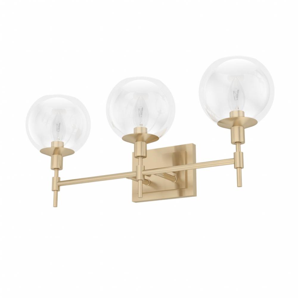 Hunter Xidane Alturas Gold with Clear Glass 3 Light Bathroom Vanity Wall Light Fixture