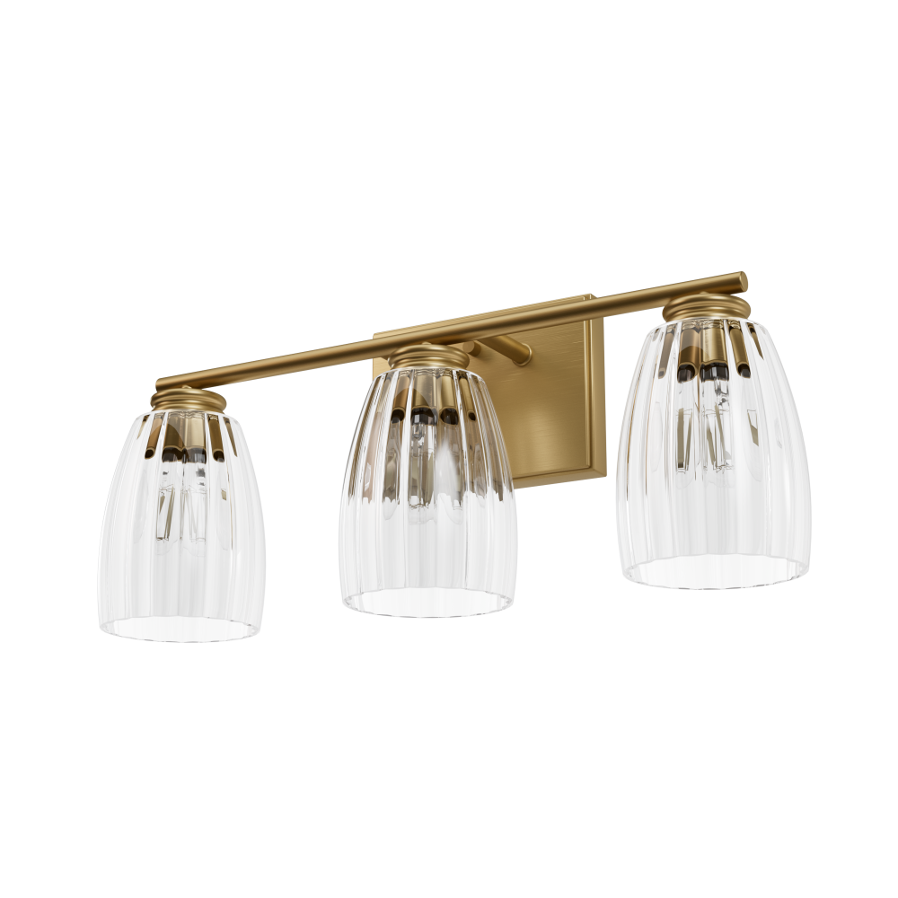 Hunter Rossmoor Luxe Gold with Clear Glass 3 Light Bathroom Vanity Wall Light Fixture