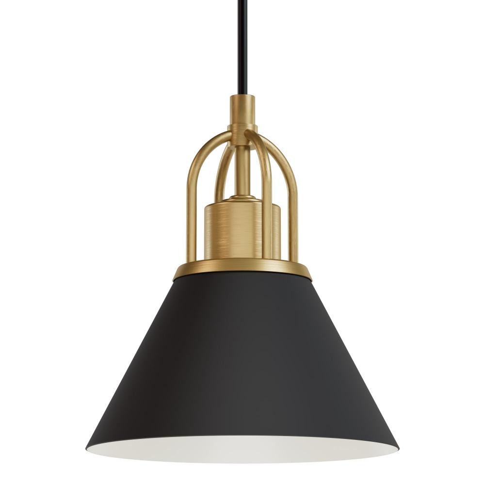 Hunter Carrington Isle Flat Matte Black and Luxe Gold 1 Light Pendant Ceiling Light Fixture