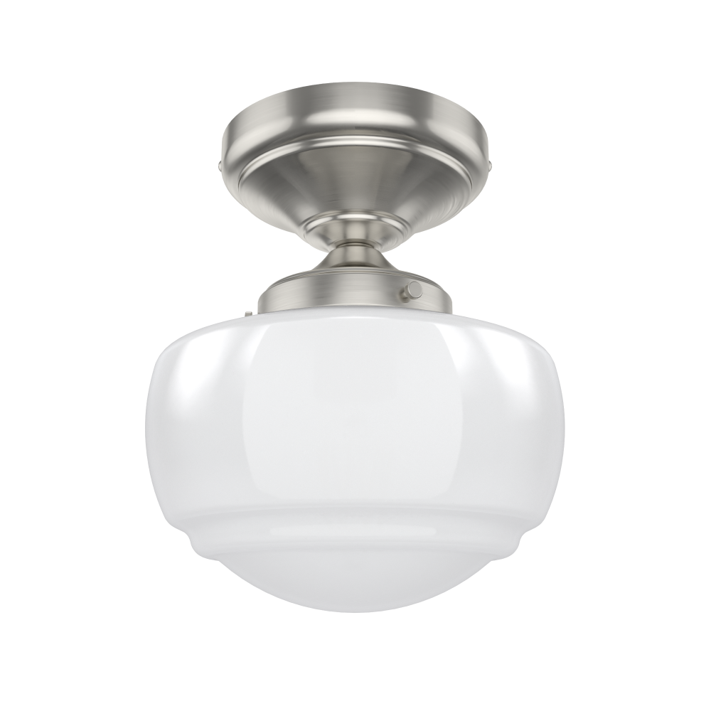 Hunter Saddle Creek Brushed Nickel with Cased White Glass 1 Light Flush Mount Ceiling Light Fixture