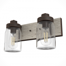 Hunter 48018 - Hunter Devon Park Onyx Bengal and Barnwood with Clear Glass 2 Light Bathroom Vanity Wall Light