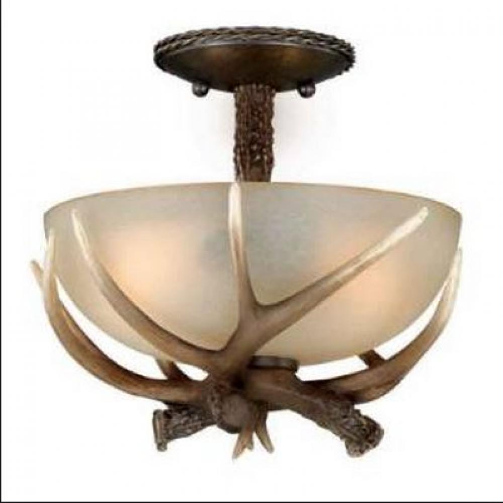 Yoho 12-in Antler Semi Flush Ceiling Light Black Walnut