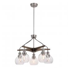 Vaxcel International H0256 - Avondale 5 Light Chandelier Satin Nickel and Dark Sycamore