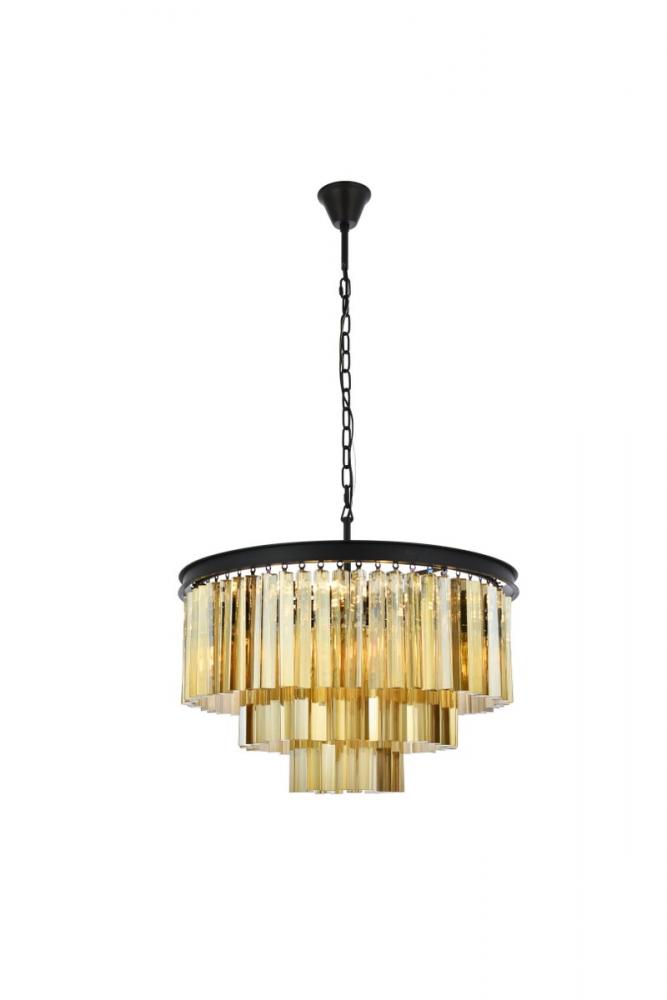 Sydney 9 Light Matte Black Chandelier Golden Teak (Smoky) Royal Cut Crystal