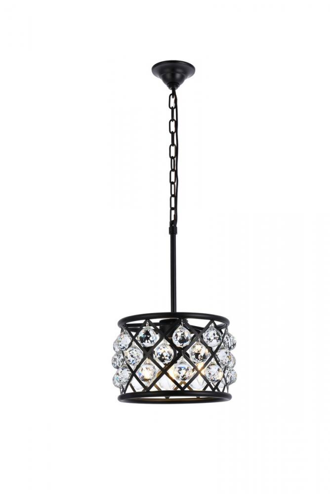 Madison 3 Light Matte Black Pendant Clear Royal Cut Crystal