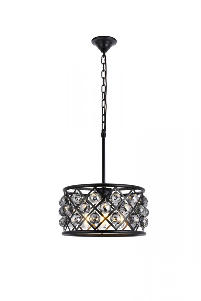 Madison 4 light Matte Black Pendant Silver Shade (Grey) Royal Cut Crystal