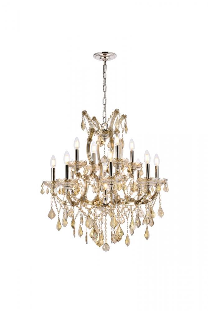 Maria Theresa 13 Light Golden Teak Chandelier Golden Teak (Smoky) Royal Cut Crystal