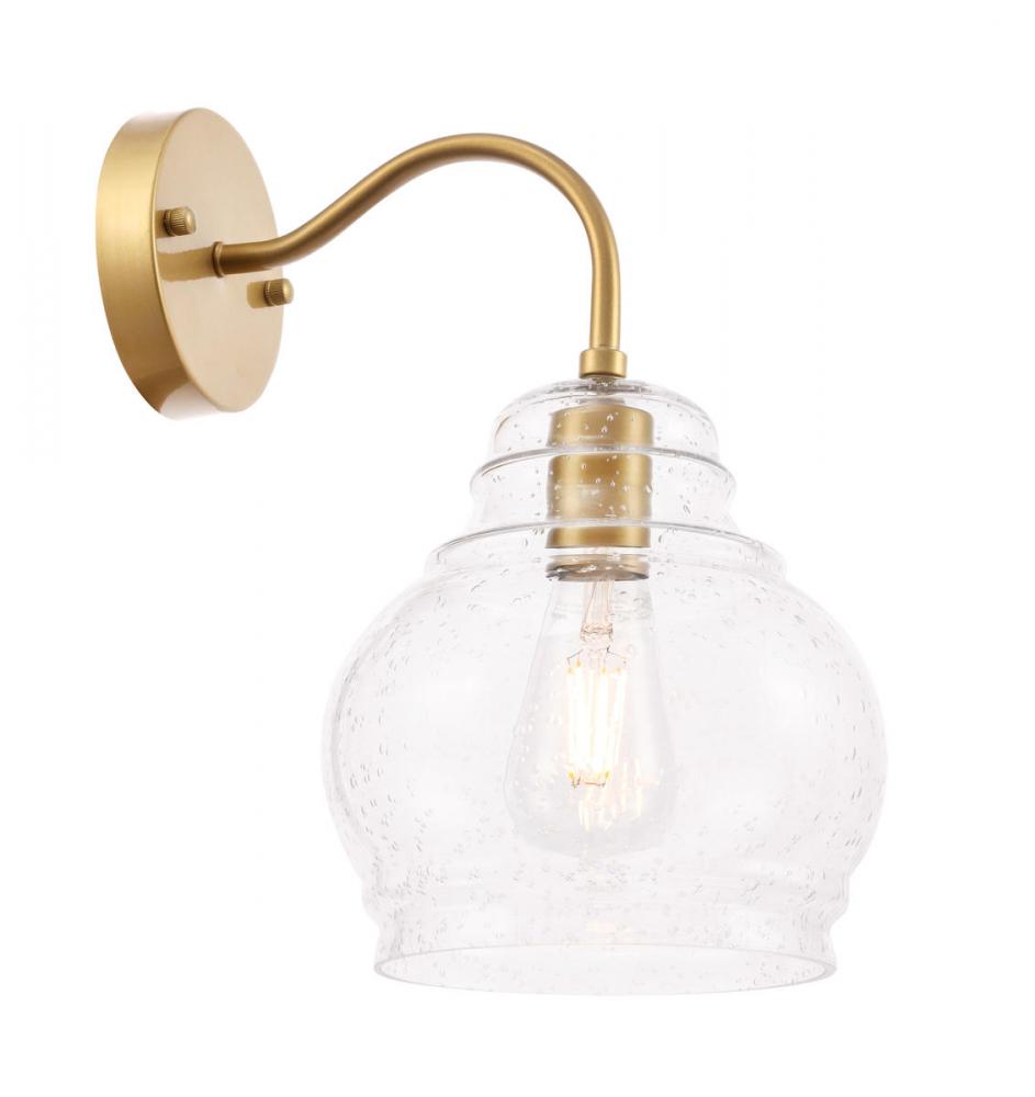 Pierce 1 light Brass and Clear seeded glass wall sconce