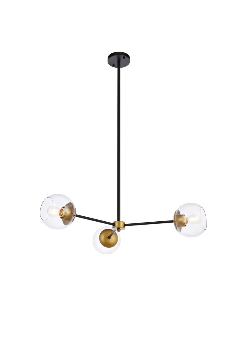 Briggs 32 inch pendant in black and brass with clear shade