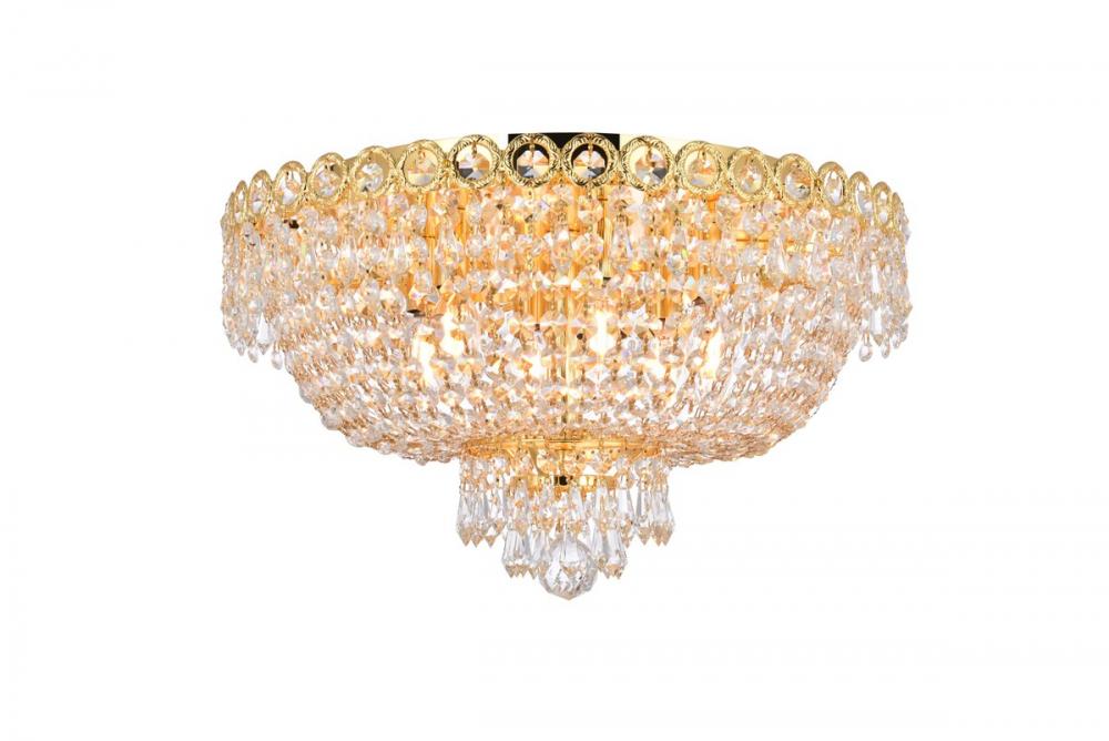 Century 6 Light Gold Flush Mount Clear Royal Cut Crystal