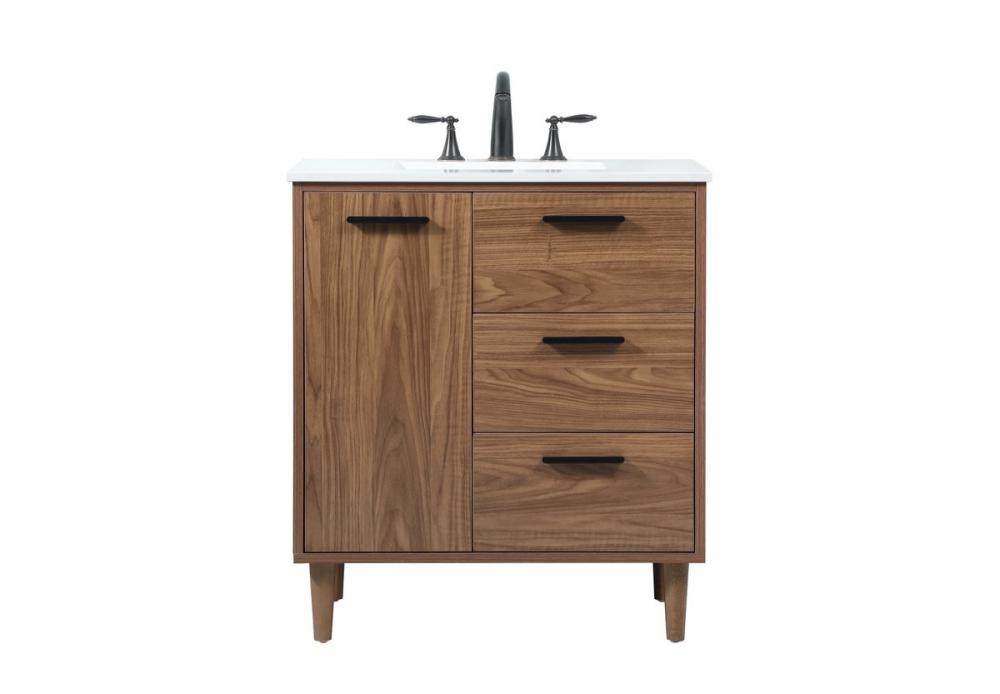 30 inch Single bathroom vanity in walnut brown