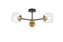 Elegant LD648F26BRK - Briggs 26 inch flush mount in black and brass with clear shade