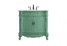 Elegant VF10136VM-VW - 36 Inch Single Bathroom Vanity in Vintage Mint with Ivory White Engineered Marble