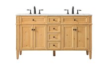 Elegant VF12560DNW - 60 inch double bathroom vanity in natural wood