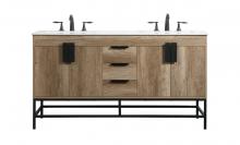 Elegant VF48860DNT - 60 inch double bathroom vanity in natural oak