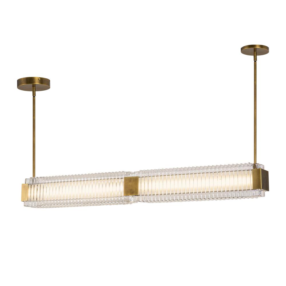 Alai 47-in Vintage Brass/Ribbed Glass LED Linear Pendant