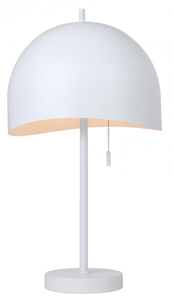 Henlee 21.25 in. Matte White Table Lamp with Matte White Metal Shade and Pull Chain Switch