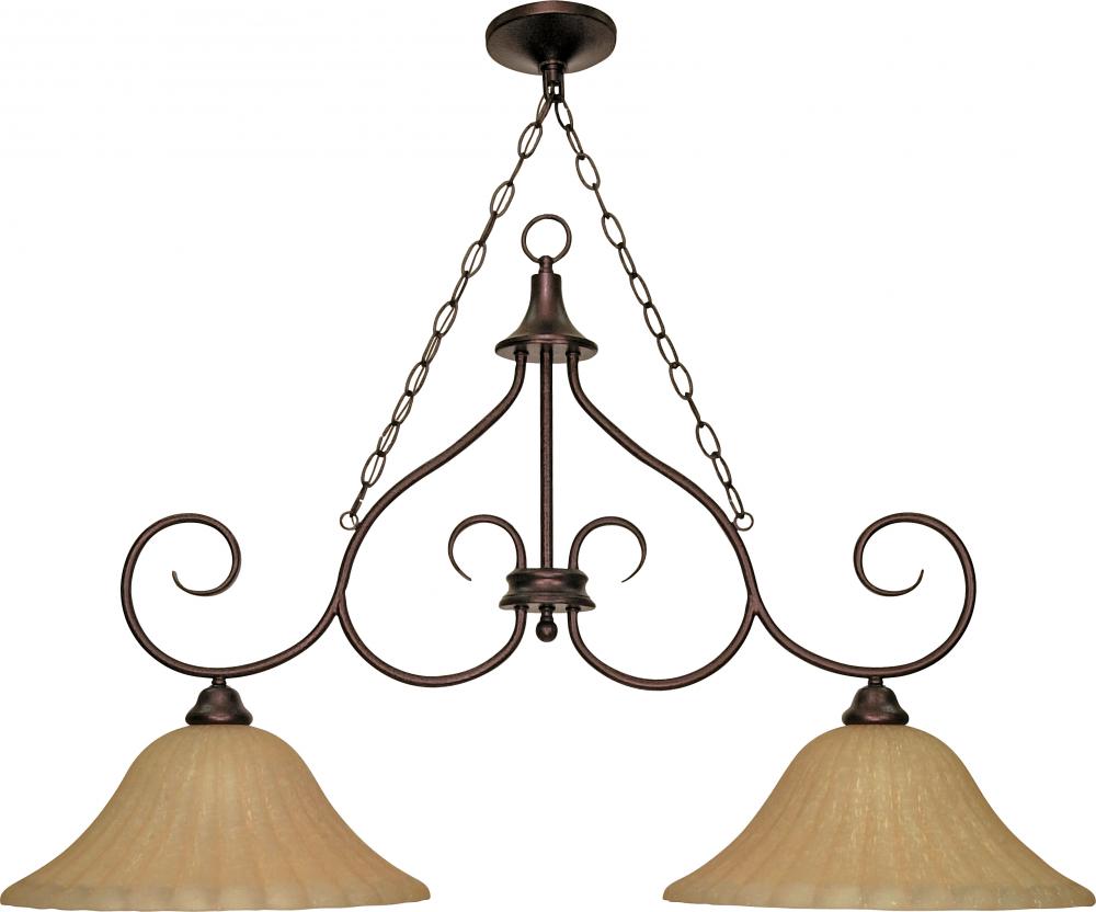 2-Light 41&#34; Copper Bronze Island Pendant Light Fixture with Champagne Linen Washed Glass