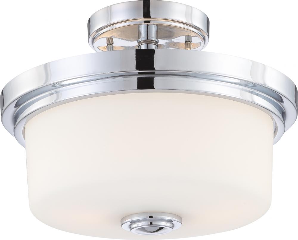 Soho - 2 Light Semi Flush with Satin White Glass - Polished Chrome Finish